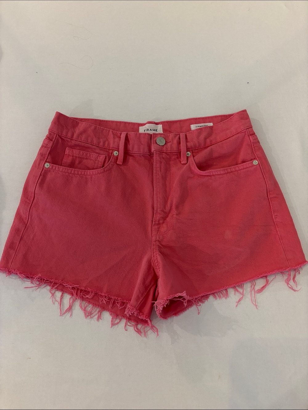 Frame LeBrigette Denim Coral Frayed Hem Cotton Jean Shorts -28